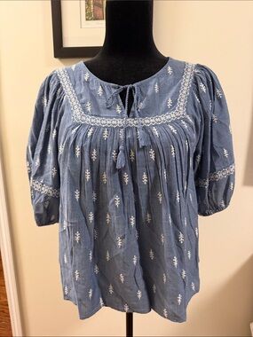 Old Navy Blue Embroidered Peasant Tunic